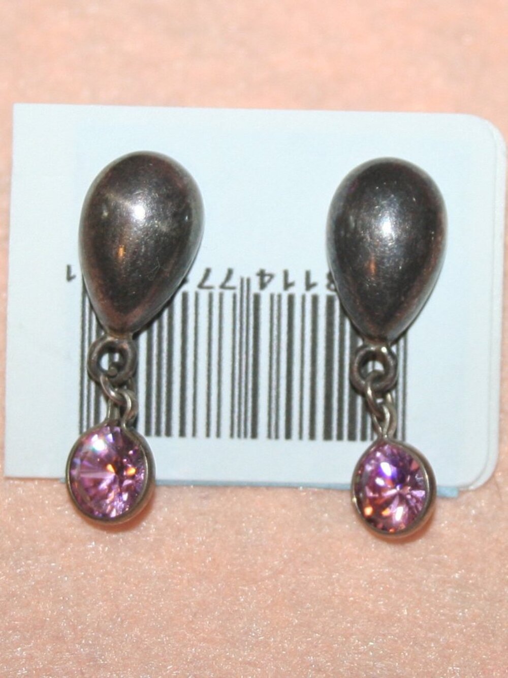 Vtg Pink Quartz Gem Sterling Silver 925 Post Dangle Earrings
